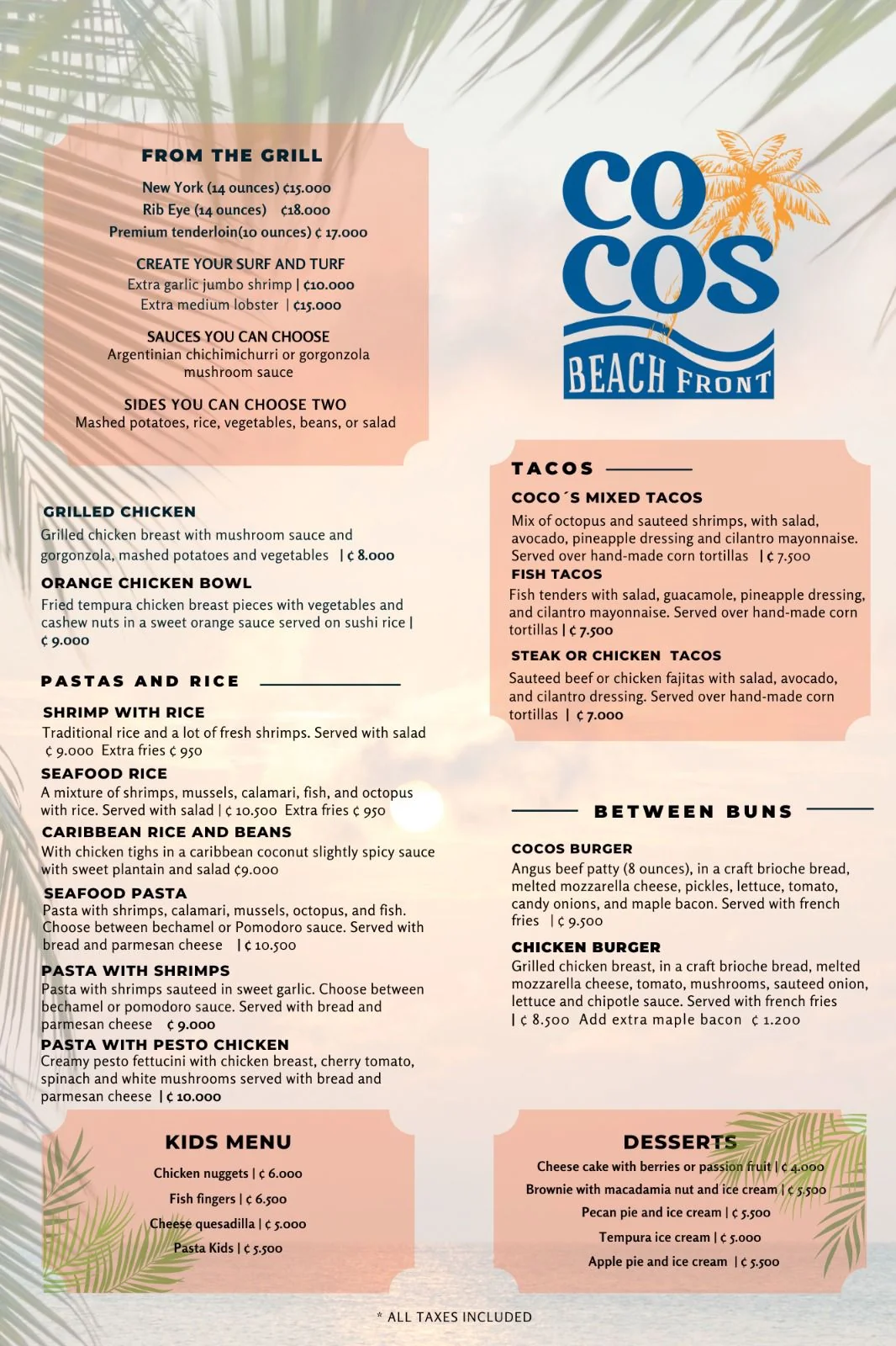 Cocos Beachfront Menu — English page 2