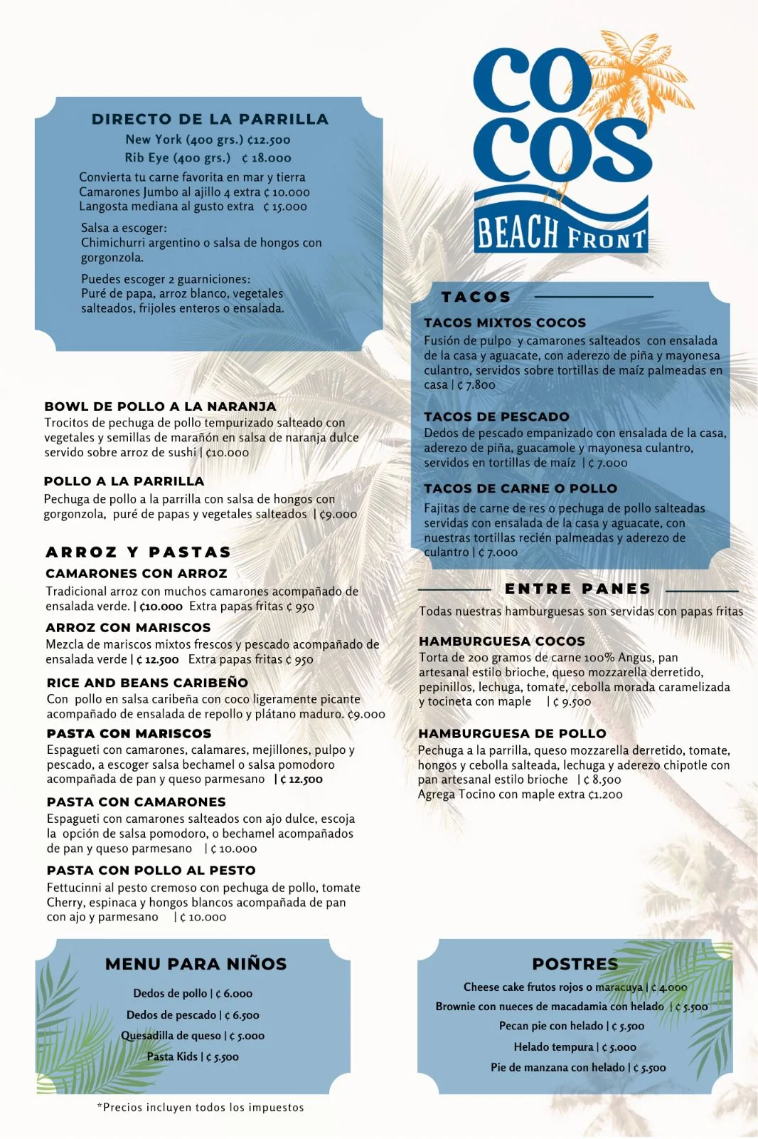 Menú Cocos Beachfront — Español página 2